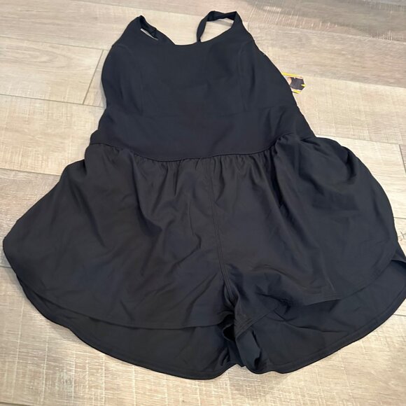 Womens Black Athletic Romper With Strappy Back Size L (12-14) By Avia Stretch Ny - Picture 1 of 7